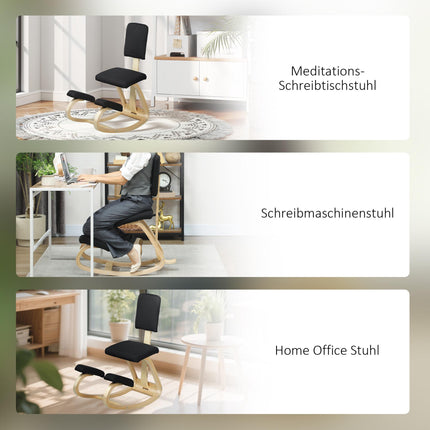 Ergonomic Kneeling Chair, Birch Wood, Black, Home & Office Use