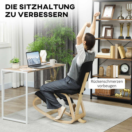 Ergonomic Kneeling Chair, Birch Wood, Black, Home & Office Use