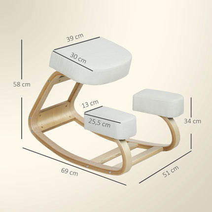 Ergonomic Kneeling Chair, Birch Wood, Cream White, 120kg Capacity