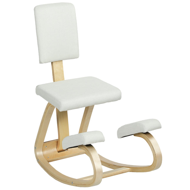 Ergonomic Kneeling Chair, Birch Wood Frame, Cream White