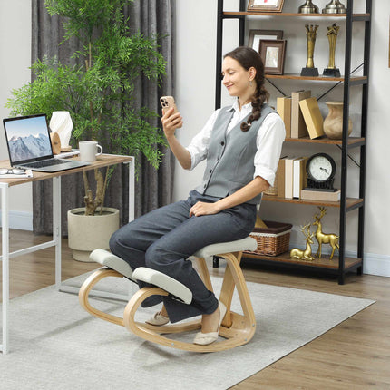 Ergonomická klekačka, rám z březového dřeva, krémově bílá
