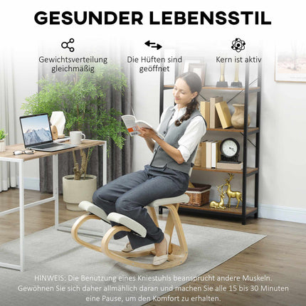 Ergonomická klekačka, rám z březového dřeva, krémově bílá