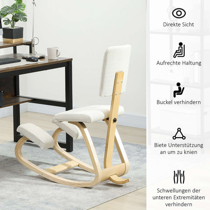 Ergonomická klekačka, rám z březového dřeva, krémově bílá