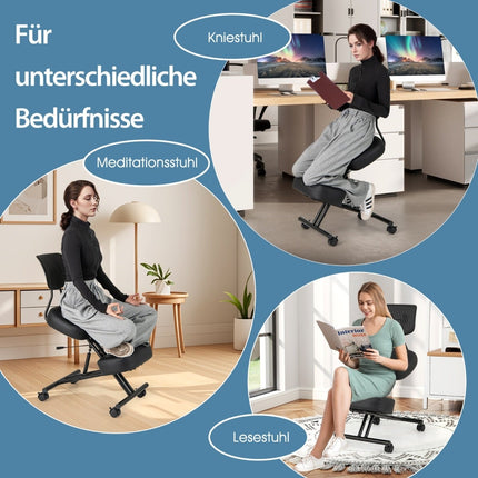 Ergonomischer Kniestuhl mit verstellbarer Höhe und Rückenlehne