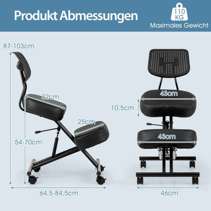 Ergonomischer Kniestuhl mit verstellbarer Höhe und Rückenlehne