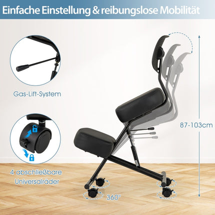 Ergonomischer Kniestuhl mit verstellbarer Höhe und Rückenlehne