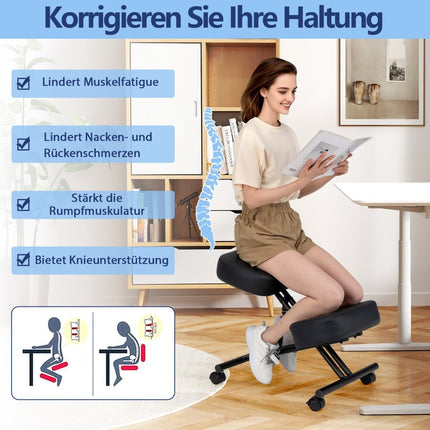 Ergonomischer Kniestuhl mit verstellbarer Höhe und Rollen