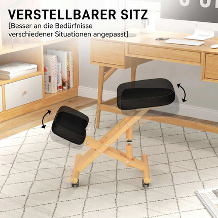 Ergonomic Kneeling Chair with Wheels, Black, Foam Padded