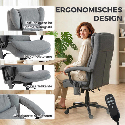 Ergonomické masážní kancelářské křeslo s vysokou opěrkou, šedý samet