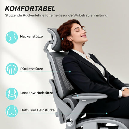 Ergonomic Mesh Office Chair, Adjustable 4D Armrests, Grey