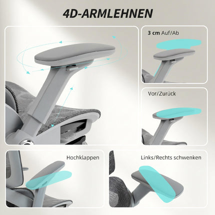 Ergonomic Mesh Office Chair, Adjustable 4D Armrests, Grey
