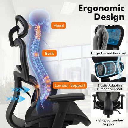 Ergonomic Mesh Office Chair, Adjustable Armrests & Headrest, Black