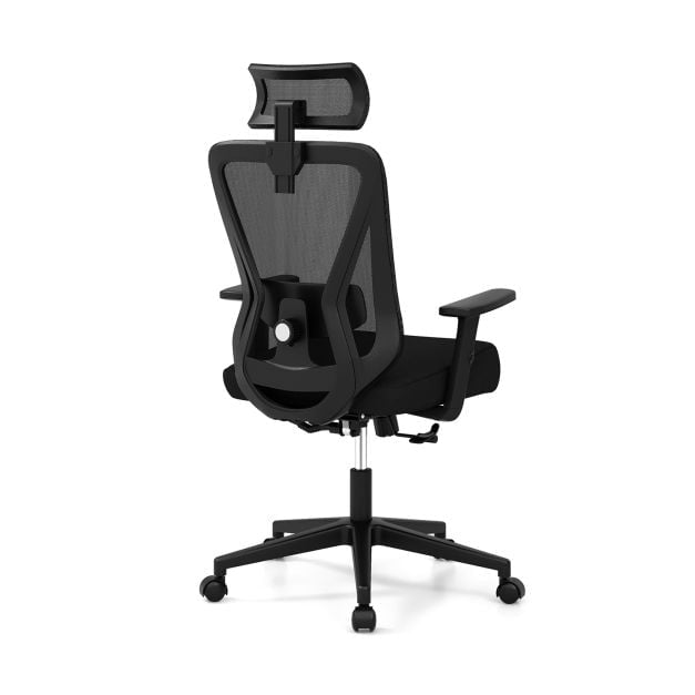 Ergonomischer Bürostuhl mit Netzbezug, verstellbare Kopfstütze, Schwarz