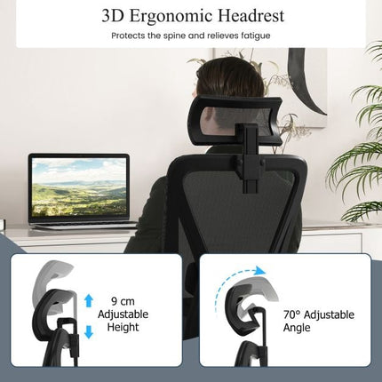 Ergonomická síťovaná kancelářská židle, nastavitelná opěrka hlavy, černá