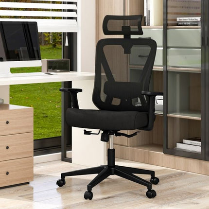 Ergonomická síťovaná kancelářská židle, nastavitelná opěrka hlavy, černá