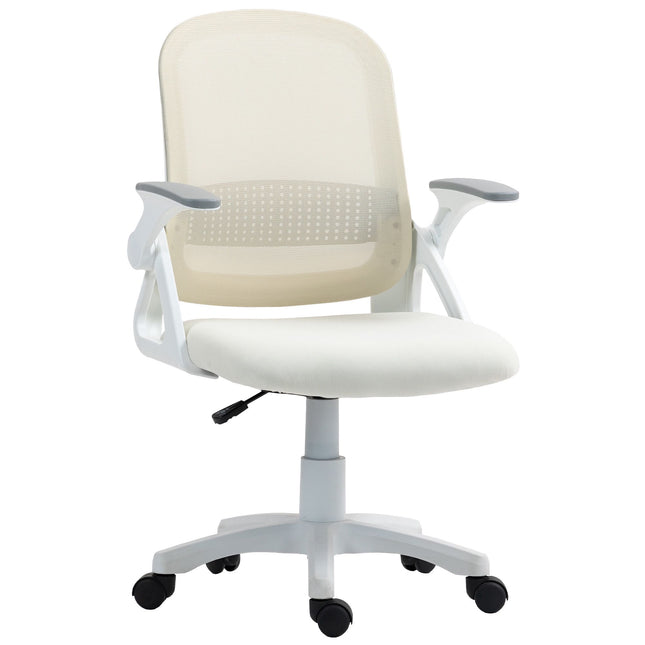 Ergonomischer Bürostuhl mit Netzrückenlehne, hochklappbare Armlehnen, Weiß