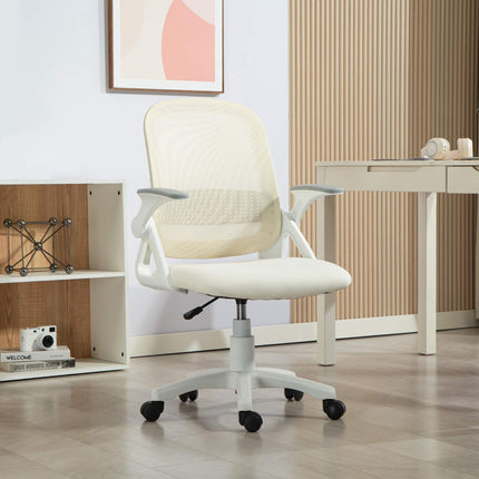 Ergonomischer Bürostuhl mit Netzrückenlehne, hochklappbare Armlehnen, Weiß