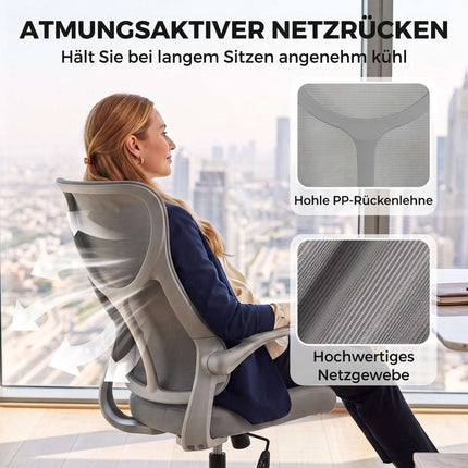 Ergonomic Mesh Office Chair with Flip-Up Armrests, High Back, Grey