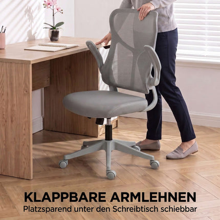Ergonomic Mesh Office Chair with Flip-Up Armrests, High Back, Grey