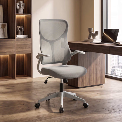 Ergonomic Mesh Office Chair with Flip-Up Armrests, High Back, Grey
