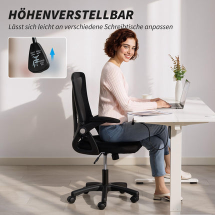 Ergonomic Mesh Office Chair with Flip-Up Armrests, Lumbar Support, Black
