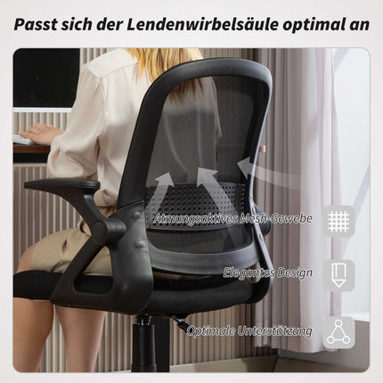 Ergonomic Mesh Office Chair with Foldable Arms, Black