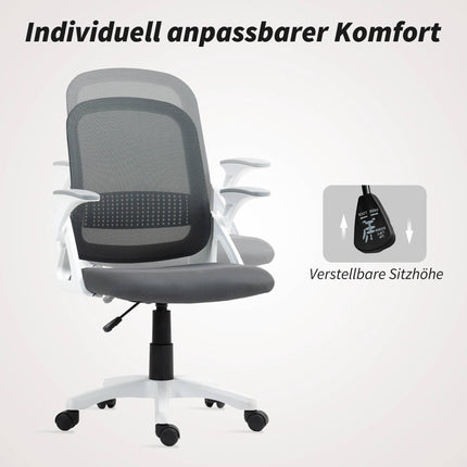 Ergonomischer Bürostuhl aus Mesh mit klappbaren Armlehnen, Grau