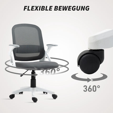 Ergonomischer Bürostuhl aus Mesh mit klappbaren Armlehnen, Grau
