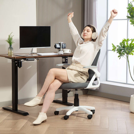 Ergonomischer Bürostuhl aus Mesh mit klappbaren Armlehnen, Grau