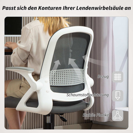 Ergonomischer Bürostuhl aus Mesh mit klappbaren Armlehnen, Grau