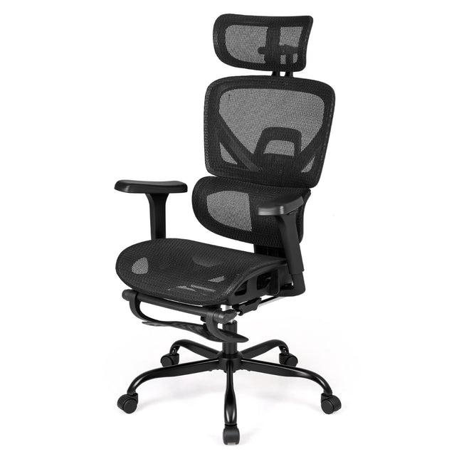 Ergonomischer Bürostuhl aus Netzstoff mit Fußstütze, Schwarz