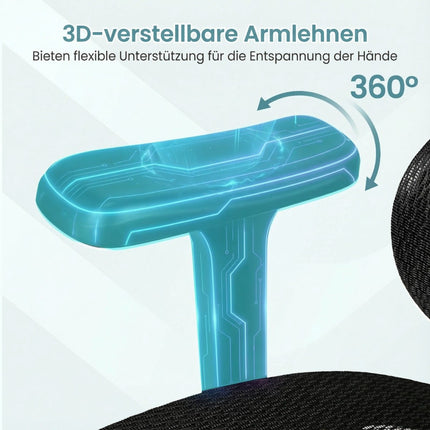 Ergonomischer Bürostuhl aus Netzstoff mit Fußstütze, Schwarz