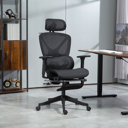 Ergonomischer Bürostuhl, verstellbar, 135° Neigung, Schwarz