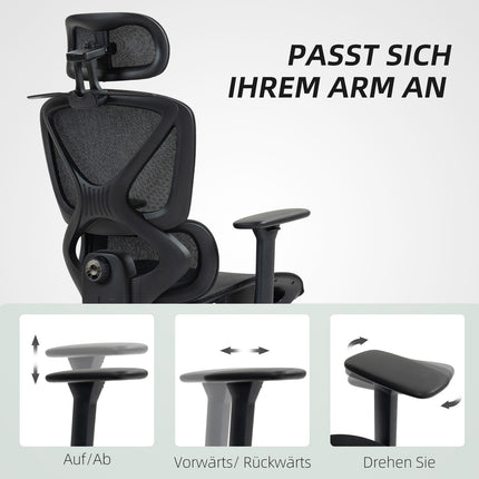 Ergonomischer Bürostuhl, verstellbar, 135° Neigung, Schwarz