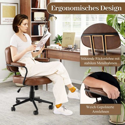 Ergonomická kancelářská židle, nastavitelná, hnědá umělá kůže