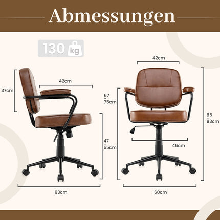 Ergonomická kancelářská židle, nastavitelná, hnědá umělá kůže