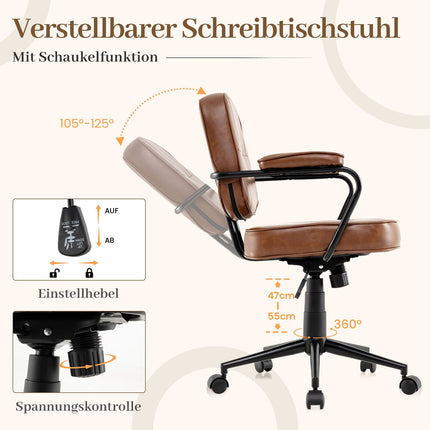 Ergonomická kancelářská židle, nastavitelná, hnědá umělá kůže