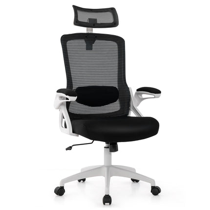 Ergonomischer Bürostuhl – Verstellbare Lordosenstütze, Netzstoff, Weiß