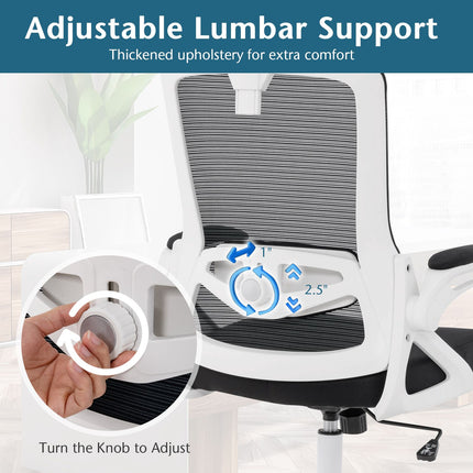 Ergonomischer Bürostuhl – Verstellbare Lordosenstütze, Netzstoff, Weiß