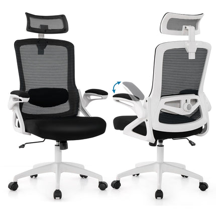 Ergonomischer Bürostuhl – Verstellbare Lordosenstütze, Netzstoff, Weiß