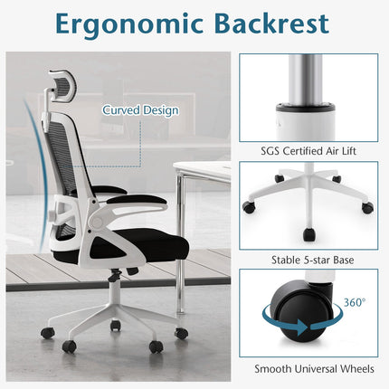 Ergonomischer Bürostuhl – Verstellbare Lordosenstütze, Netzstoff, Weiß