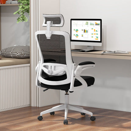 Ergonomischer Bürostuhl – Verstellbare Lordosenstütze, Netzstoff, Weiß