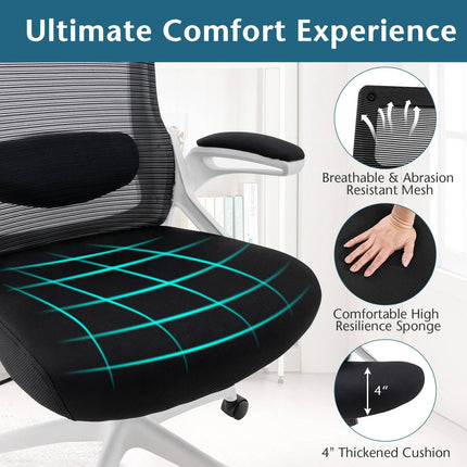 Ergonomischer Bürostuhl – Verstellbare Lordosenstütze, Netzstoff, Weiß