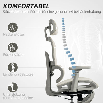 Ergonomischer Bürostuhl, verstellbares Netz, Armlehnen, Beige
