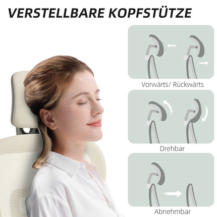 Ergonomischer Bürostuhl, verstellbares Netz, Armlehnen, Beige