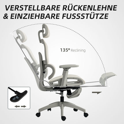 Ergonomischer Bürostuhl, verstellbares Netz, Armlehnen, Beige