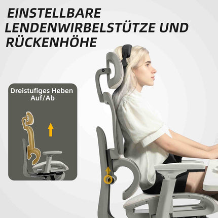 Ergonomischer Bürostuhl, verstellbares Netz, Armlehnen, Beige