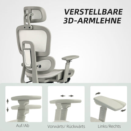 Ergonomischer Bürostuhl, verstellbares Netz, Armlehnen, Beige