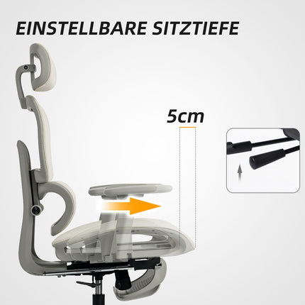 Ergonomischer Bürostuhl, verstellbares Netz, Armlehnen, Beige