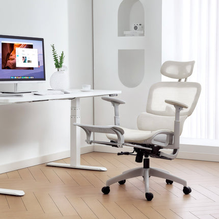 Ergonomischer Bürostuhl, verstellbares Netz, Armlehnen, Beige